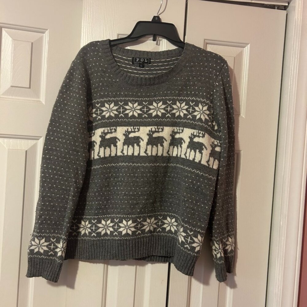 Grey knit Christmas sweater